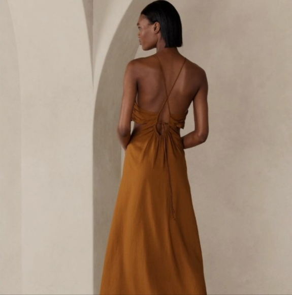 NWT Banana Republic Manon Linen Blend Maxi Dress Brown Sz 2 - Picture 2 of 5